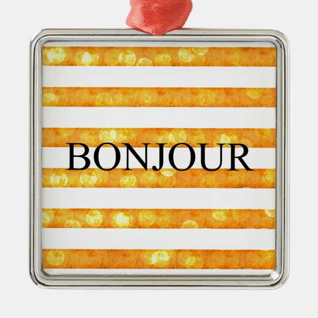 Ornement En Métal Bonjour Orange Stripe Bokeh (Devant)