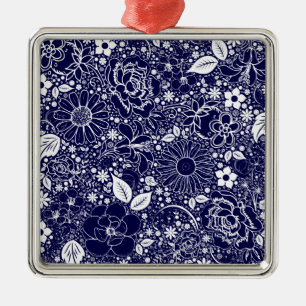 Ornement En Métal Botanical Beauties Blue Sq Premium Ornament
