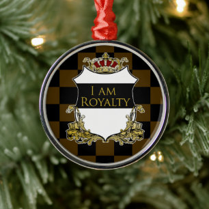 Ornement En Métal Bouclier Couronne Royale Damier Noir Jaune