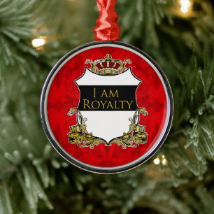 Ornement En Métal Bouclier Couronne Royale Rouge Floral Luxe