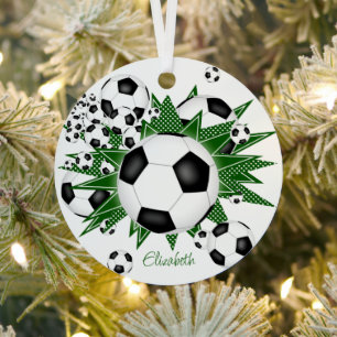 Ornement En Métal boules de football green stars filles sports