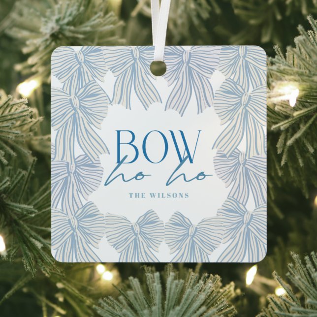 Ornement En Métal Bow Ho Blue Bows Photo Noël (Insitu)