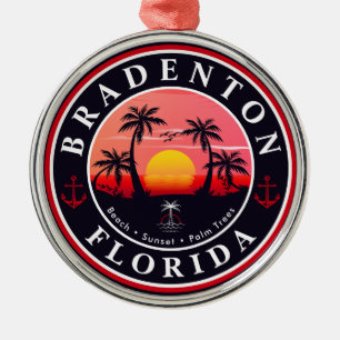 Ornement En Métal Bradenton Florida Retro Sunset Palmiers 1960