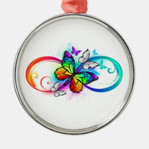 Ornement En Métal Bright infinity with rainbow butterfly