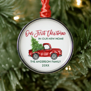 Ornement En Métal Brosse Script Premier Noël Nouveau Camion
