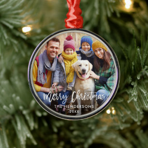 Ornement En Métal Brosse Script Star Famille Photo Joyeux Noël