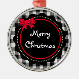 Ornement En Métal Buffalo Plaid Joyeux Noël noir et blanc