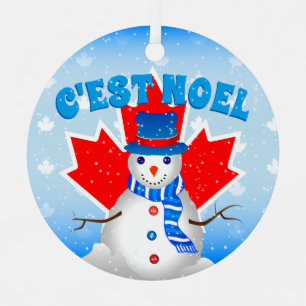 Ornement En Métal C EST NOEL Canadian Maple Leaf Snowman Noël