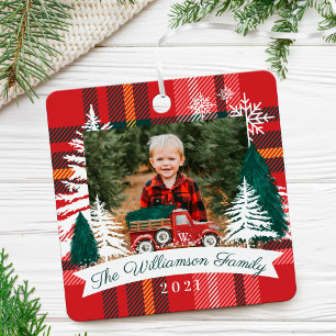 Ornement En Métal Camion Rouge Livraison Arbre de Noël Photo Platin
