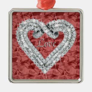 Ornement En Métal Carré rouge Love Diamond Heart Ornament