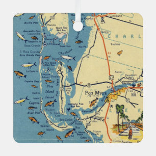 Ornement En Métal Carte ancienne de Ft. Myers