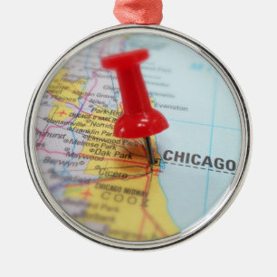 Ornement En Métal Carte de la ville de Chicago Illinois