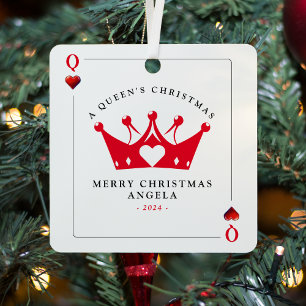 Ornement En Métal Carte de Poker Queen of Hearts Casino Noël