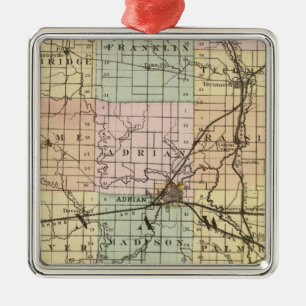 Ornement En Métal Carte du comté de Lenawee, Michigan