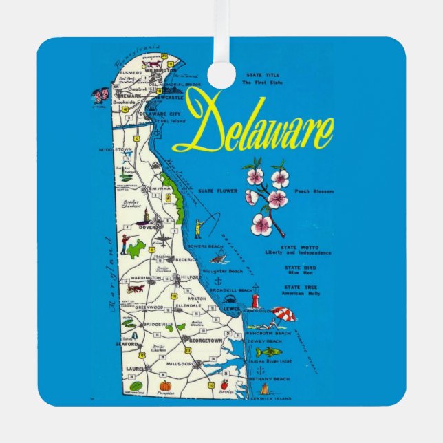 Ornement En Métal Carte du Delaware très bleue  (Recto)