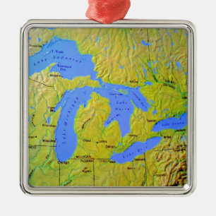 Ornement En Métal Carte du design des Grands Lacs