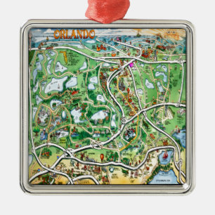 Ornement En Métal Carte du dessin animé Orlando Florida