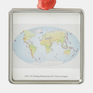Ornement En Métal Carte du monde montrant des sites d'activité