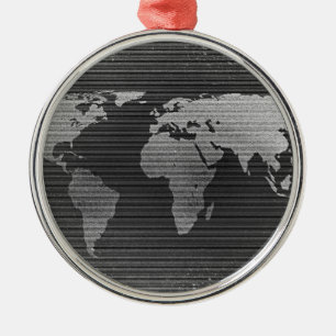 Ornement En Métal Carte du monde noir et blanc
