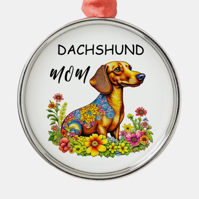 Ornement En Métal Carton mignon AI Dachshund Maman (Devant)