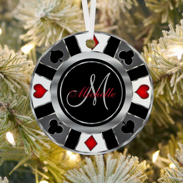 Ornement En Métal Casino Poker Monogram Chip - Argent (Insitu)