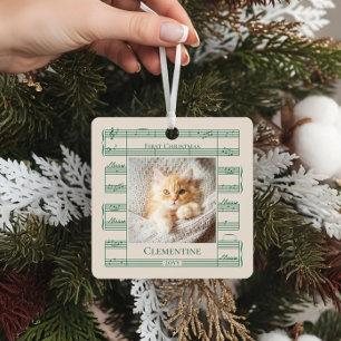 Ornement En Métal Cat Photo First Christmas Meow Feuille Musique