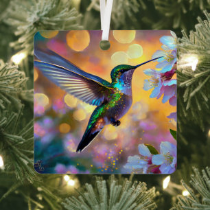 Ornement En Métal Cerisier Imaginaire Sunrise Hummingbird