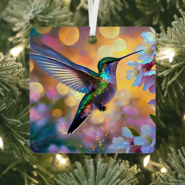 Ornement En Métal Cerisier Imaginaire Sunrise Hummingbird  (Insitu)