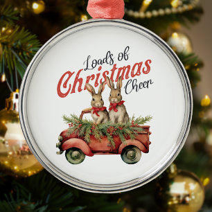 Ornement En Métal Charges de lapins de Noël en Camion Rouge