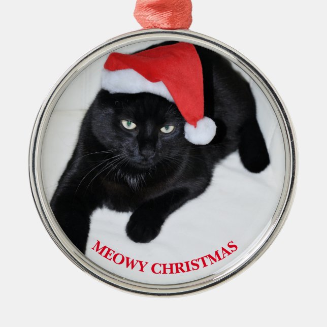 Ornement En Métal Chat avec le casquette rouge de Père Noël (Devant)