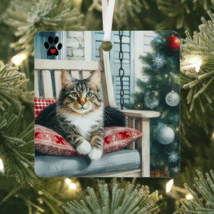 Ornement En Métal Chat de Noël 
