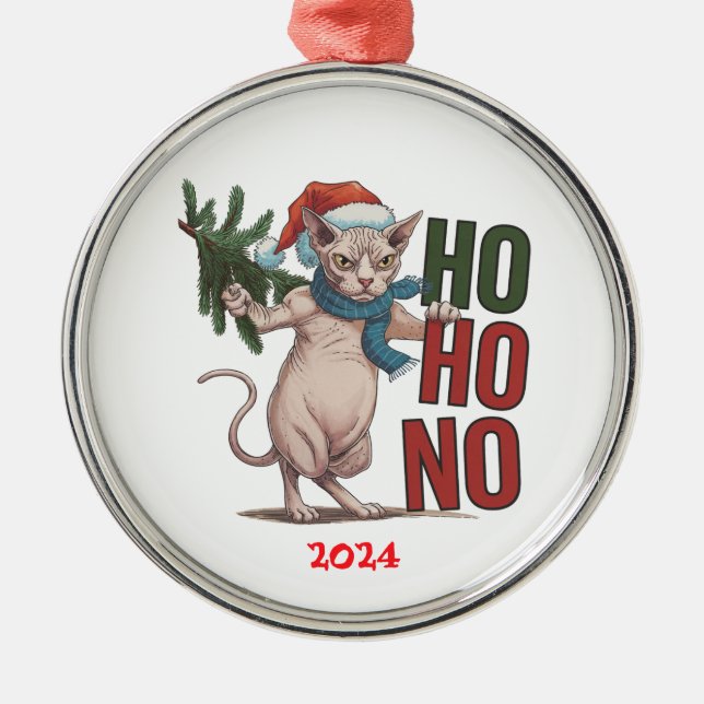 Ornement En Métal Chat Grumeux de Noël Ho Ho Non (Devant)