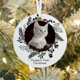 Ornement En Métal Chats Premier Noël Photo personnalisée et nom