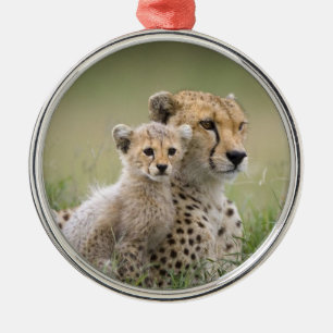 ORNEMENT EN MÉTAL CHEETAH MOM ET BABY CHRISTMAS ORNAMNAMNAMMENT