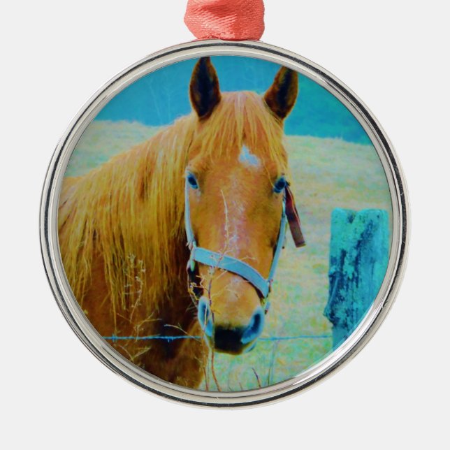 Ornement En Métal Cheval bleu Denim teinté (Devant)