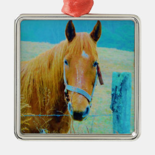 Ornement En Métal Cheval bleu Denim teinté