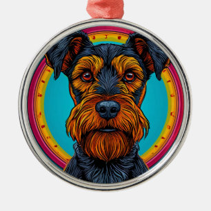 Ornement En Métal Chien avec un design d'arrière-plan circulaire vib