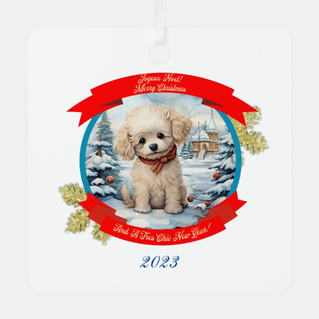 Ornement En Métal Chien de caniche de Noël (Recto)