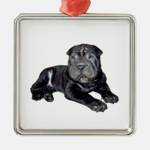 Ornement En Métal Chien Shar Pei chinois - chiot noir