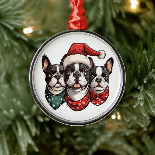 Ornement En Métal Chiens de Noël Boston Terrier (Arbre)