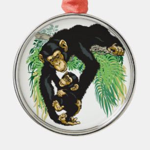 Ornement En Métal chimpanzé avec bébé