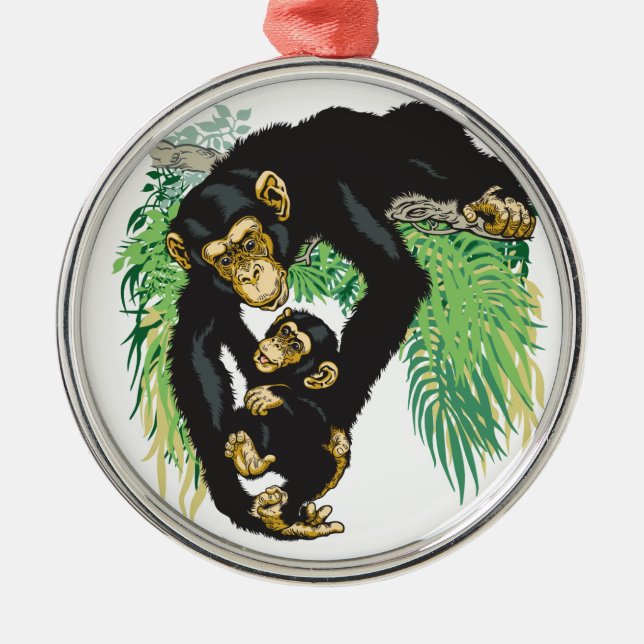 Ornement En Métal chimpanzé avec bébé (Devant)