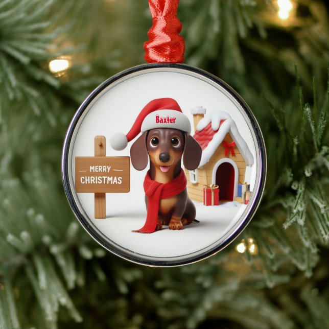 Ornement En Métal Chiot Animé Dachshund (Arbre)