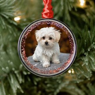Ornement En Métal Chiot de Noël maltais