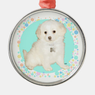 Ornement En Métal Chiots mélange Poodle / Bichon célèbrent la vie