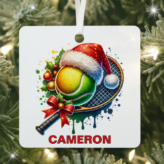 Ornement En Métal Christmas Tennis Ball & Raquette Nom personnalisé