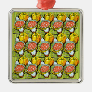 Ornement En Métal Citrouilles, soupe et Arrière - plan rayé