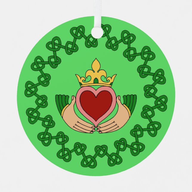 Ornement En Métal Claddagh et Green Knotwork (Recto)