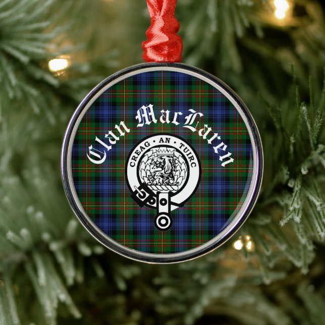 Ornement En Métal Clan MacLaren Crest Badge & Tartan personnalisable (Arbre)