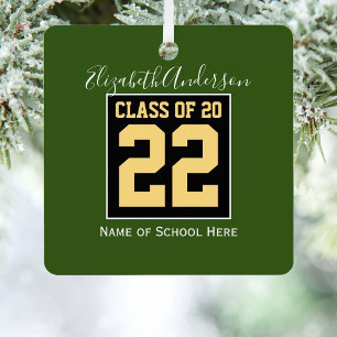 Ornement En Métal Class of 2023 Green Black & Gold Graduation Photo